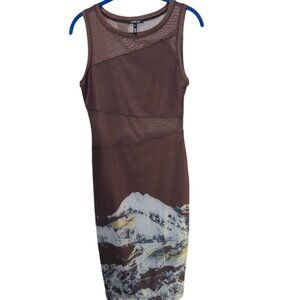 KIINDOF Women's Bodycon Chloe  Brown Sleeveless Mesh Tank Dress Small NWT